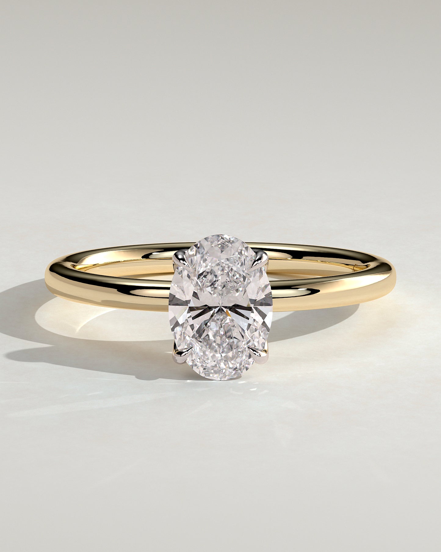 Aurelie - Oval Claw Solitaire with Petal Gallery and Accent Leaf Detail Engagement Ring - Yellow Two-Tone