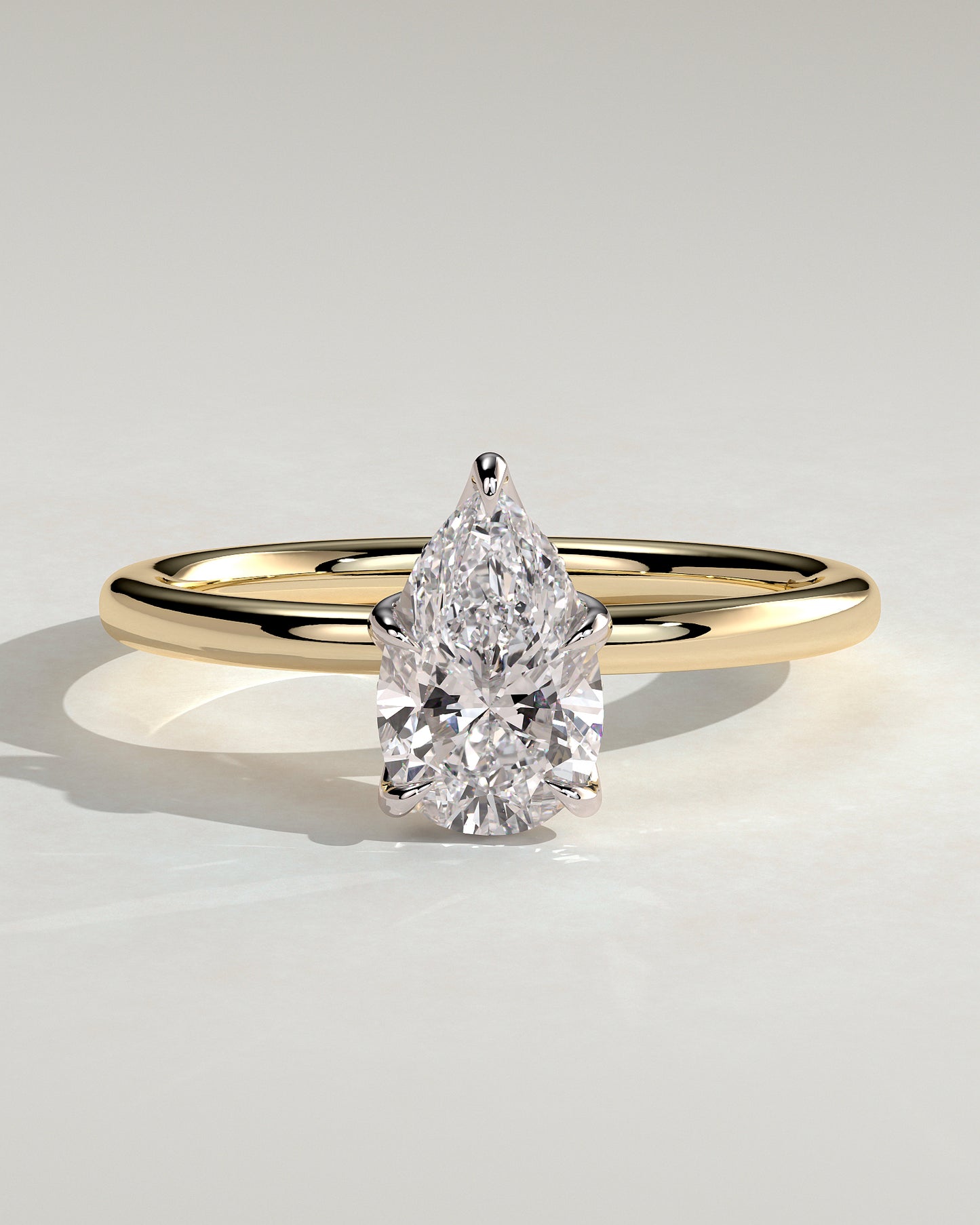 Blossom - Pear Claw Solitaire with Petal Gallery and Accented Tiara Detail Engagement Ring - Yellow Two-Tone