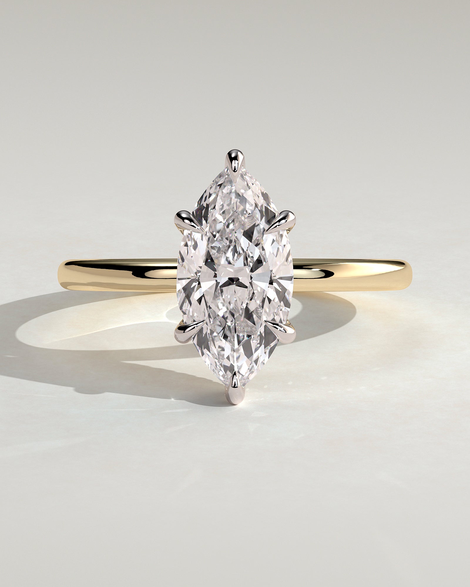 Claire - Marquise Claw Solitaire with Wrap Around Hidden Halo Engagement Ring - Yellow Two-Tone - Yellow Two-Tone 2ct