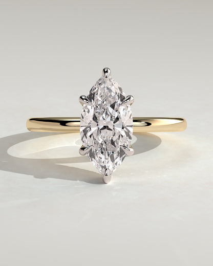 Claire - Marquise Claw Solitaire with Wrap Around Hidden Halo Engagement Ring - Yellow Two-Tone