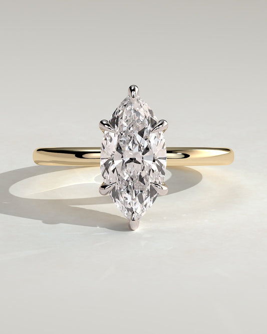 Claire - Marquise Claw Solitaire with Wrap Around Hidden Halo Engagement Ring - Yellow Two-Tone