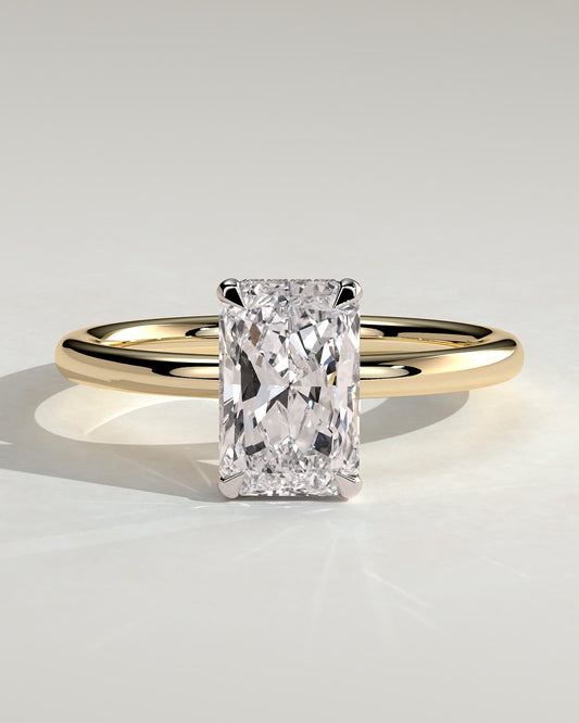 Liberty - Radiant Claw Solitaire with Wrap Around Hidden Halo Engagement Ring - Yellow Two-Tone
