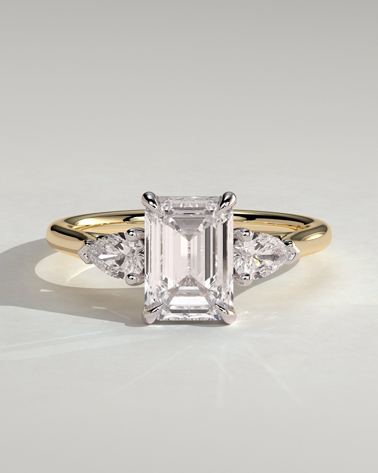 Davina - Emerald Claw Trilogy with Pear Side Stones and Cathedral Setting Engagement Ring - Yellow Two-Tone - Yellow Two-Tone 2ct