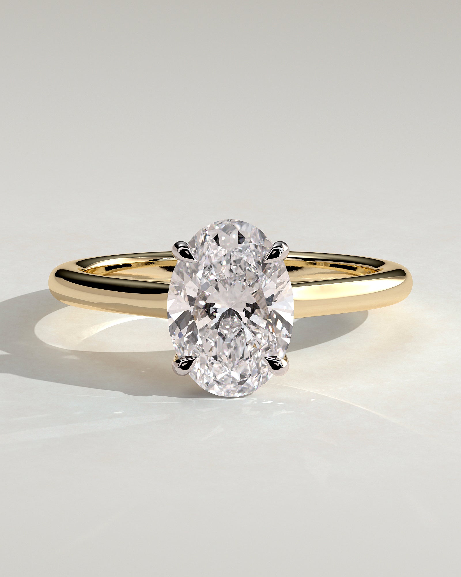 Hilary - Oval Claw Solitaire with Cathedral High Setting Engagement Ring - Yellow Two-Tone - Yellow Two-Tone 2ct