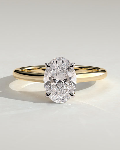 Hilary - Oval Claw Solitaire with Cathedral High Setting Engagement Ring - Yellow Two-Tone
