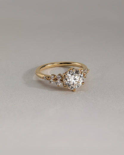 Molly - Round Claw Solitaire with Clustered Round Shoulder Stones Engagement Ring - Rose Gold