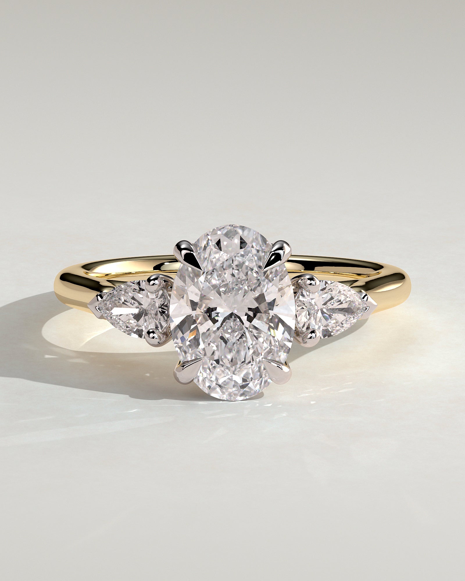 Alexia - Oval Claw Trilogy with Pear Side Stones and Cathedral Setting Engagement Ring - Yellow Two-Tone - Yellow Two-Tone 2ct