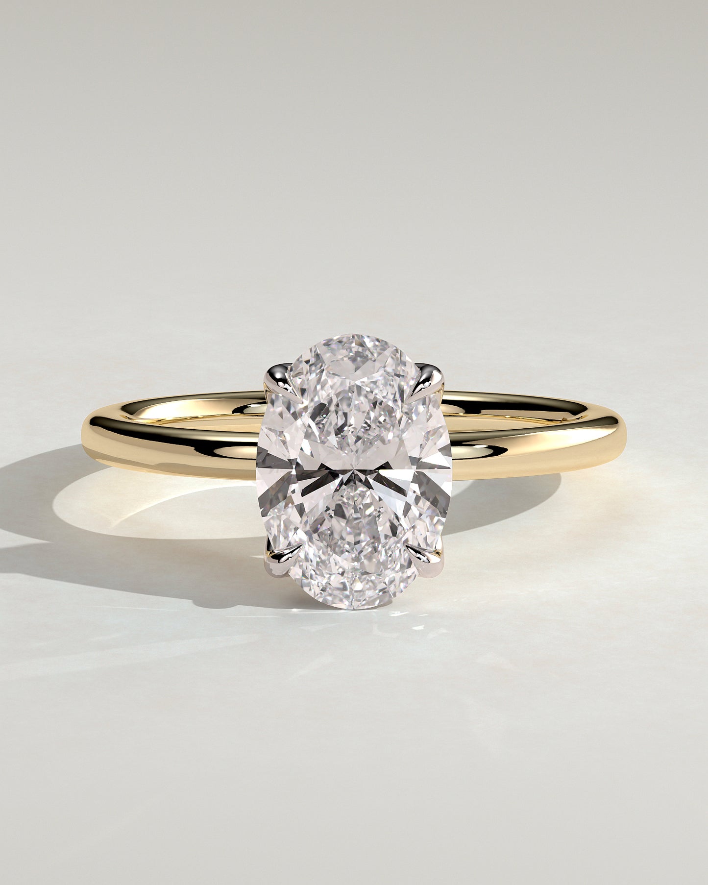Aurelie - Oval Claw Solitaire with Petal Gallery and Accent Leaf Detail Engagement Ring - Yellow Two-Tone - Yellow Two-Tone 2ct