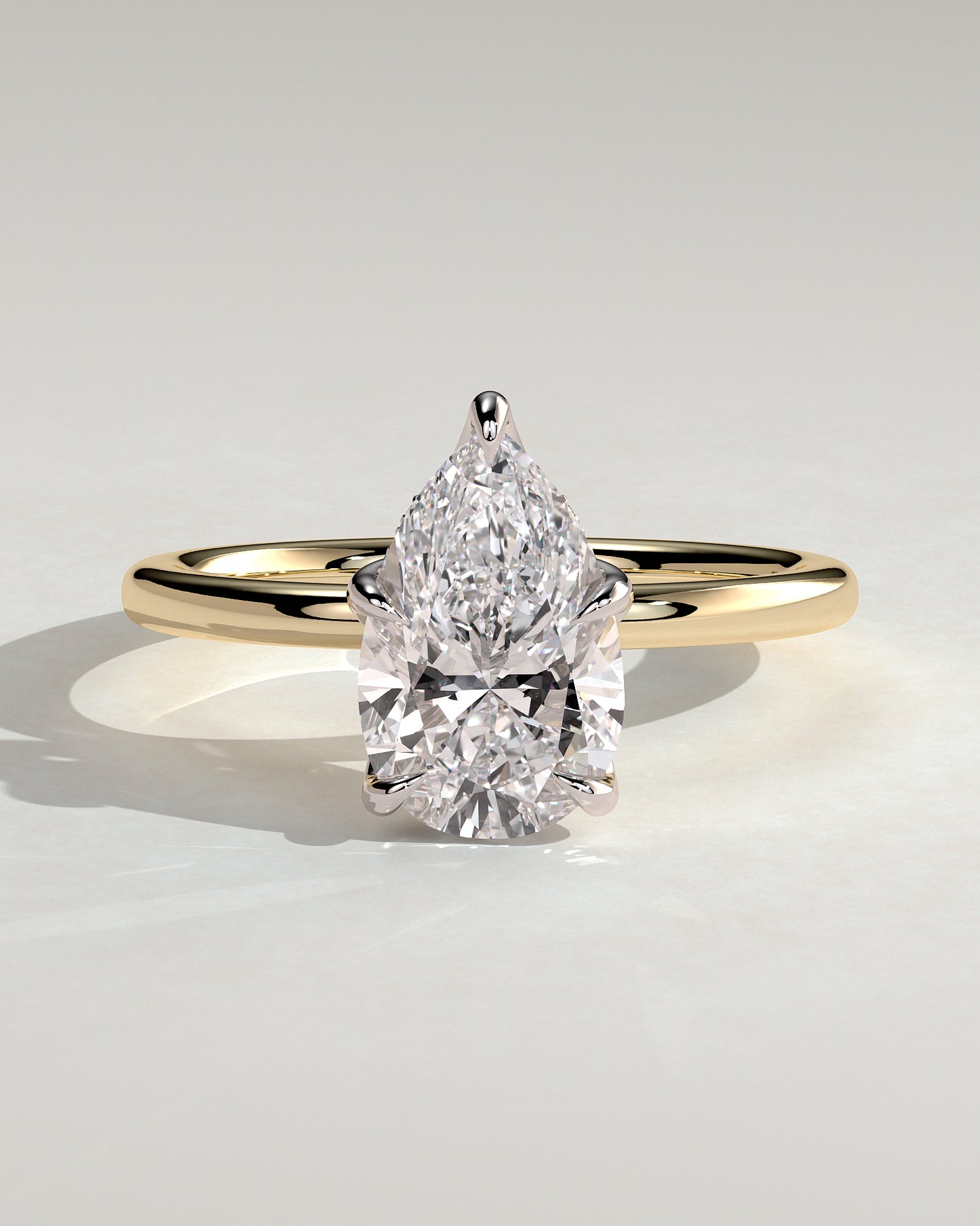 Blossom - Pear Claw Solitaire with Petal Gallery and Accented Tiara Detail Engagement Ring - Yellow Two-Tone - Yellow Two-Tone 2ct