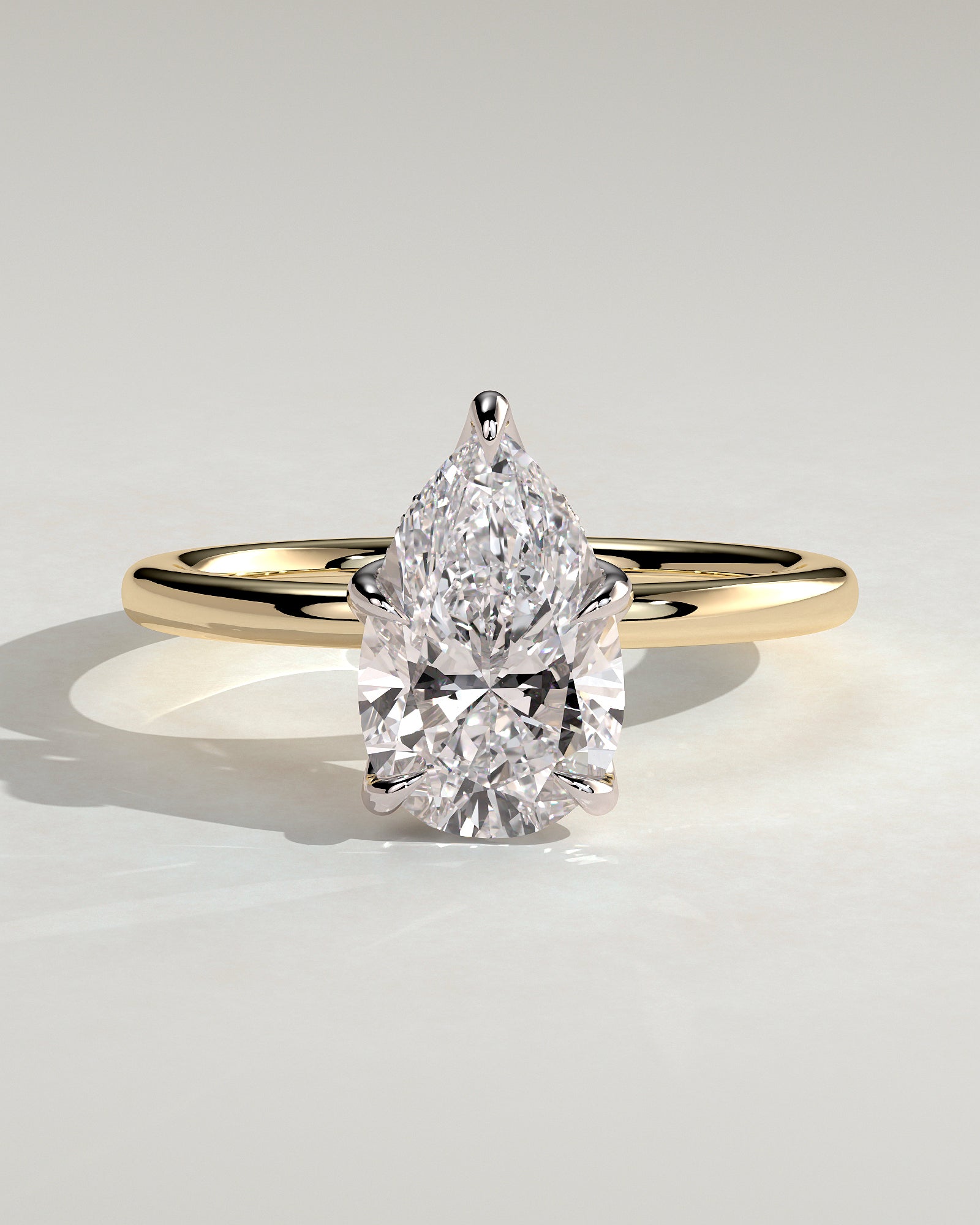 Blossom - Pear Claw Solitaire with Petal Gallery and Accented Tiara Detail Engagement Ring - Yellow Two-Tone - Yellow Two-Tone 2ct