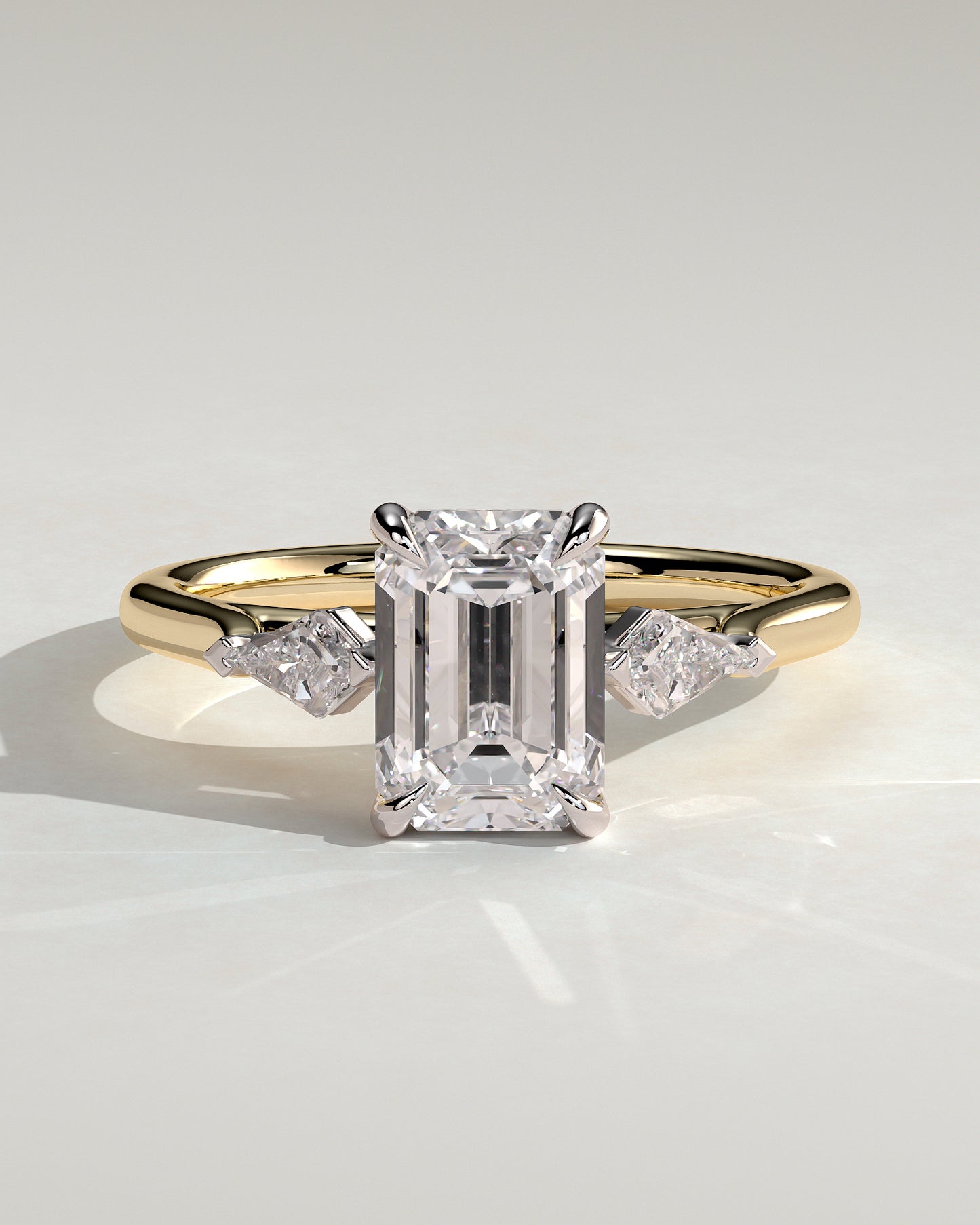 Elphie - Emerald Claw Trilogy with Kite Side Stones Engagement Ring - Yellow Two-Tone - Yellow Two-Tone 2ct