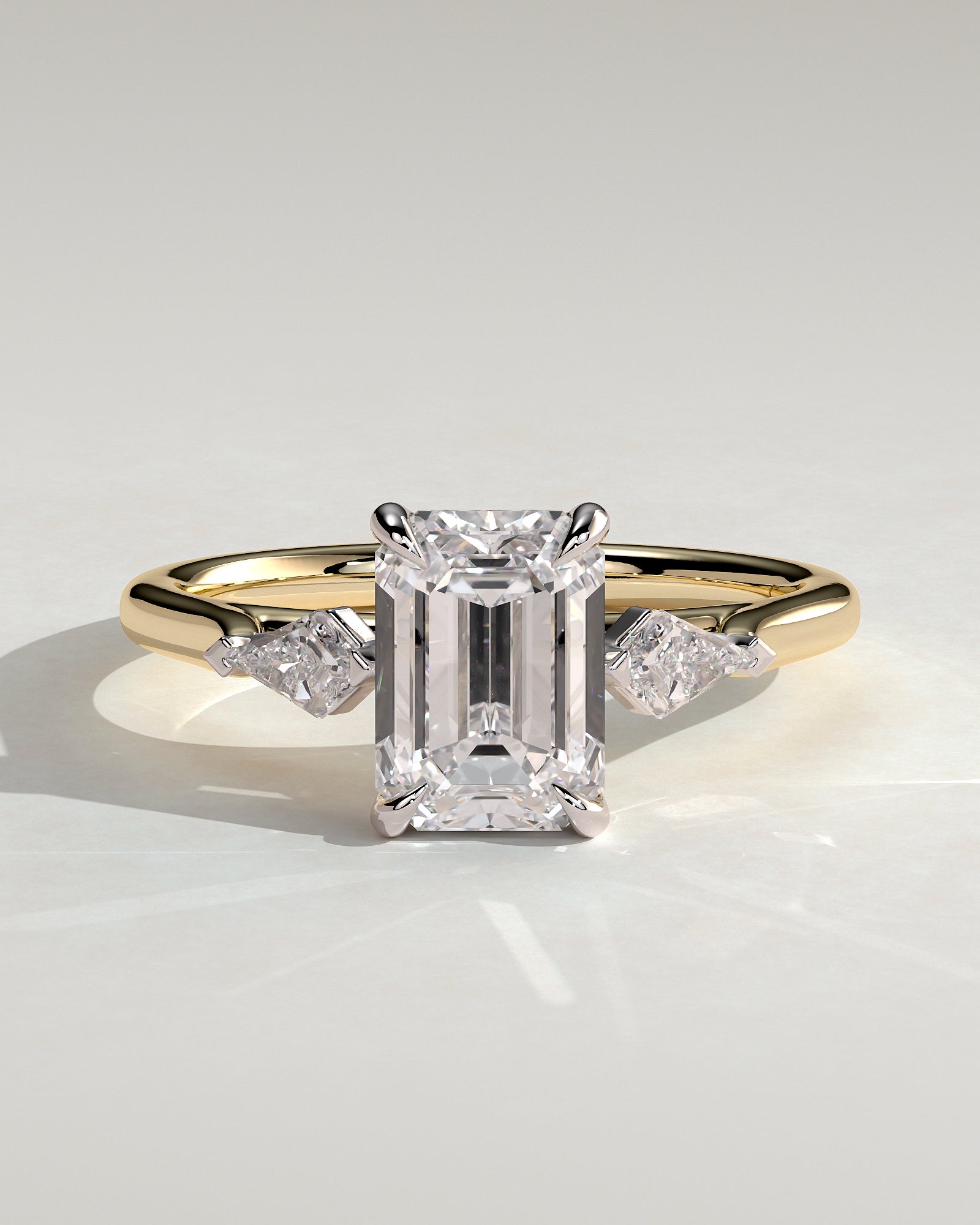 Elphie - Emerald Claw Trilogy with Kite Side Stones Engagement Ring - Yellow Two-Tone - Yellow Two-Tone 2ct