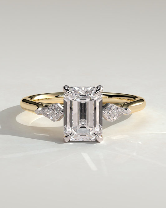Elphie - Emerald Claw Trilogy with Kite Side Stones Engagement Ring - Yellow Two-Tone