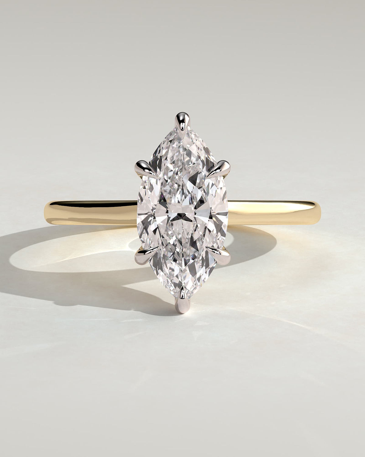 Jenna - Marquise Claw Solitaire with Hidden Halo and Cathedral High Setting Engagement Ring - Yellow Two-Tone