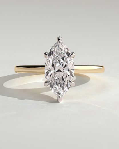 Jenna - Marquise Claw Solitaire with Hidden Halo and Cathedral High Setting Engagement Ring - Yellow Two-Tone