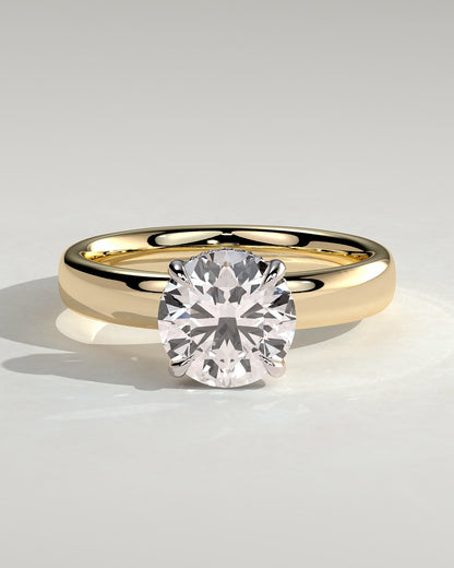 Kylie - Statement Round Claw Solitaire with Cigar Band and Hidden Halo Engagement Ring - Yellow Two-Tone