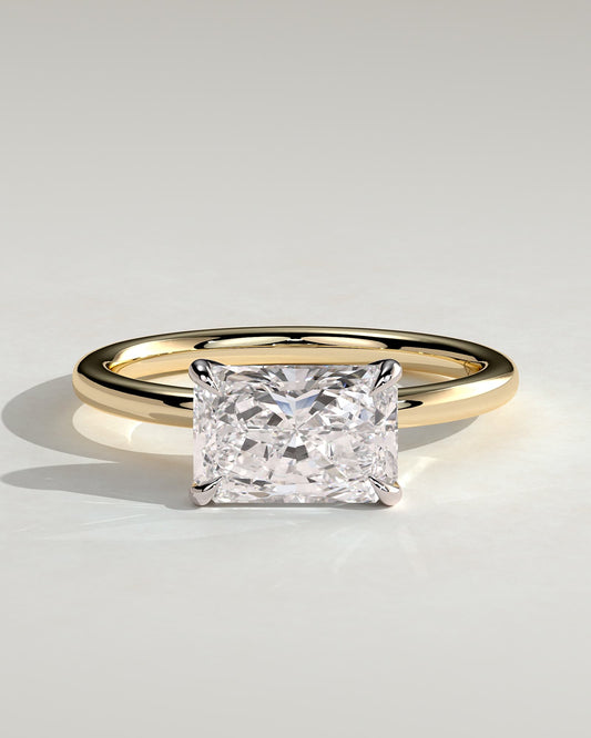Lyra - Radiant East West Claw Solitaire Engagement Ring - Yellow Two-Tone