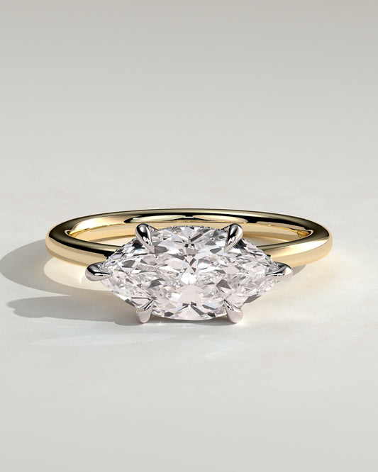 Sonnet - Marquise East West Claw Solitaire with Hidden Halo Engagement Ring - Yellow Two-Tone