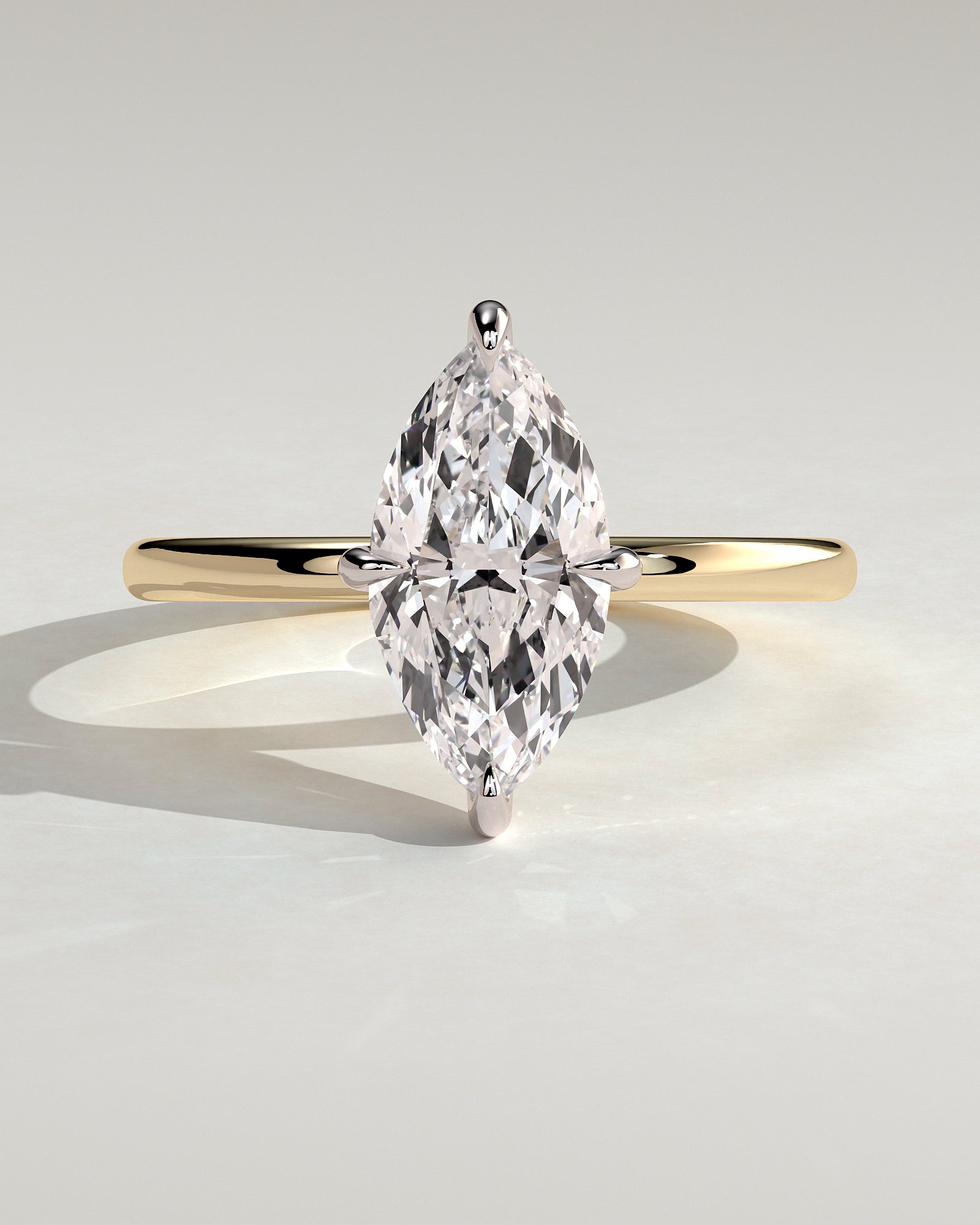 Hellen - Marquise Claw Solitaire with Hidden Halo Engagement Ring - Yellow Two-Tone - Yellow Two-Tone 2ct