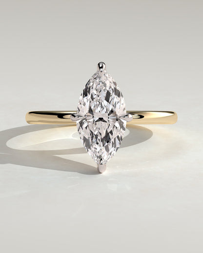 Hellen - Marquise Claw Solitaire with Hidden Halo Engagement Ring - Yellow Two-Tone