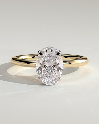 Emma - Classic Oval Claw Solitaire with Hidden Halo Engagement Ring - Yellow Two-Tone