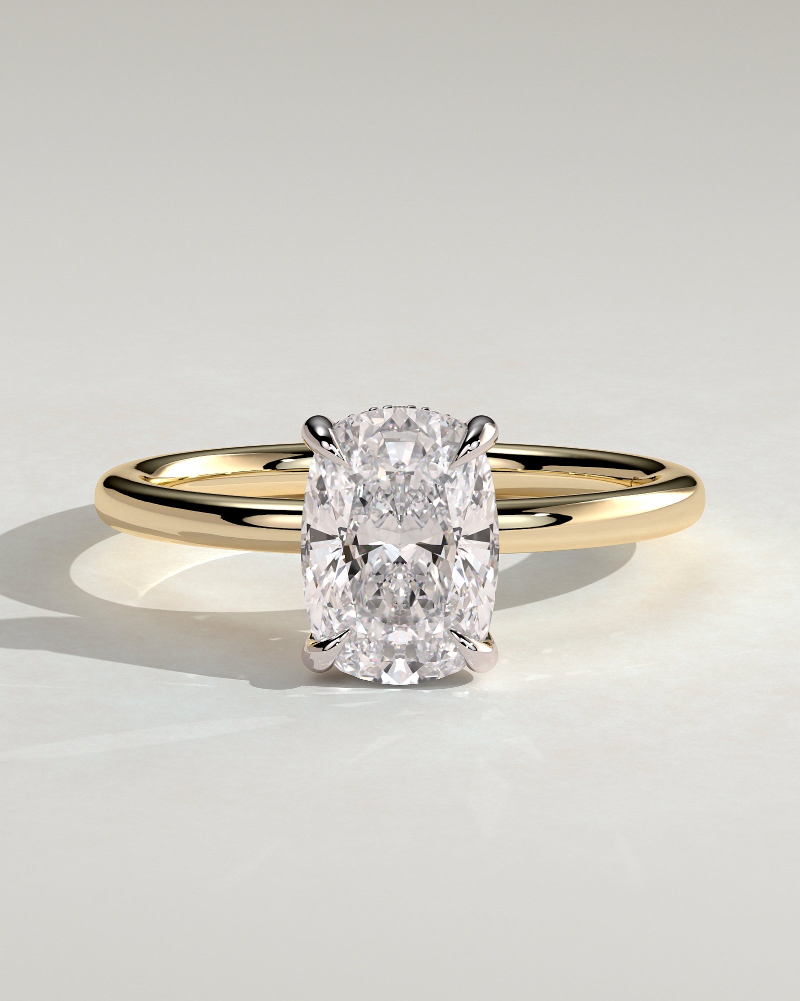 Ava - Elongated Cushion Claw Solitaire with Hidden Halo Engagement Ring - Yellow Two-Tone - Yellow Two-Tone 2ct