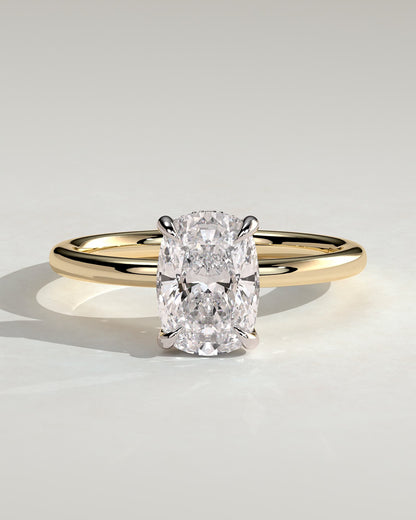 Ava - Elongated Cushion Claw Solitaire with Hidden Halo Engagement Ring - Yellow Two-Tone