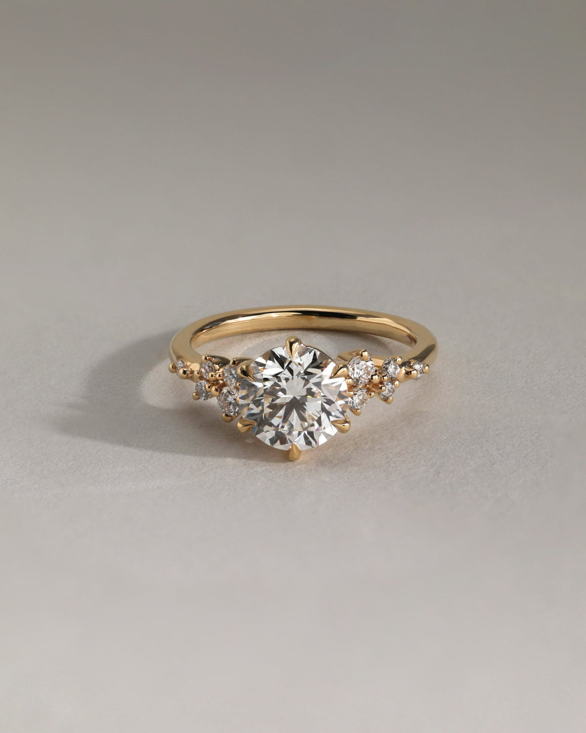 Molly - Round Claw Solitaire with Clustered Round Shoulder Stones Engagement Ring - Rose Gold