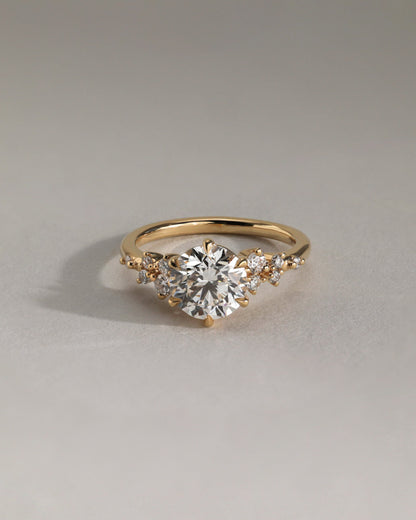 Molly - Round Claw Solitaire with Clustered Round Shoulder Stones Engagement Ring - Rose Gold