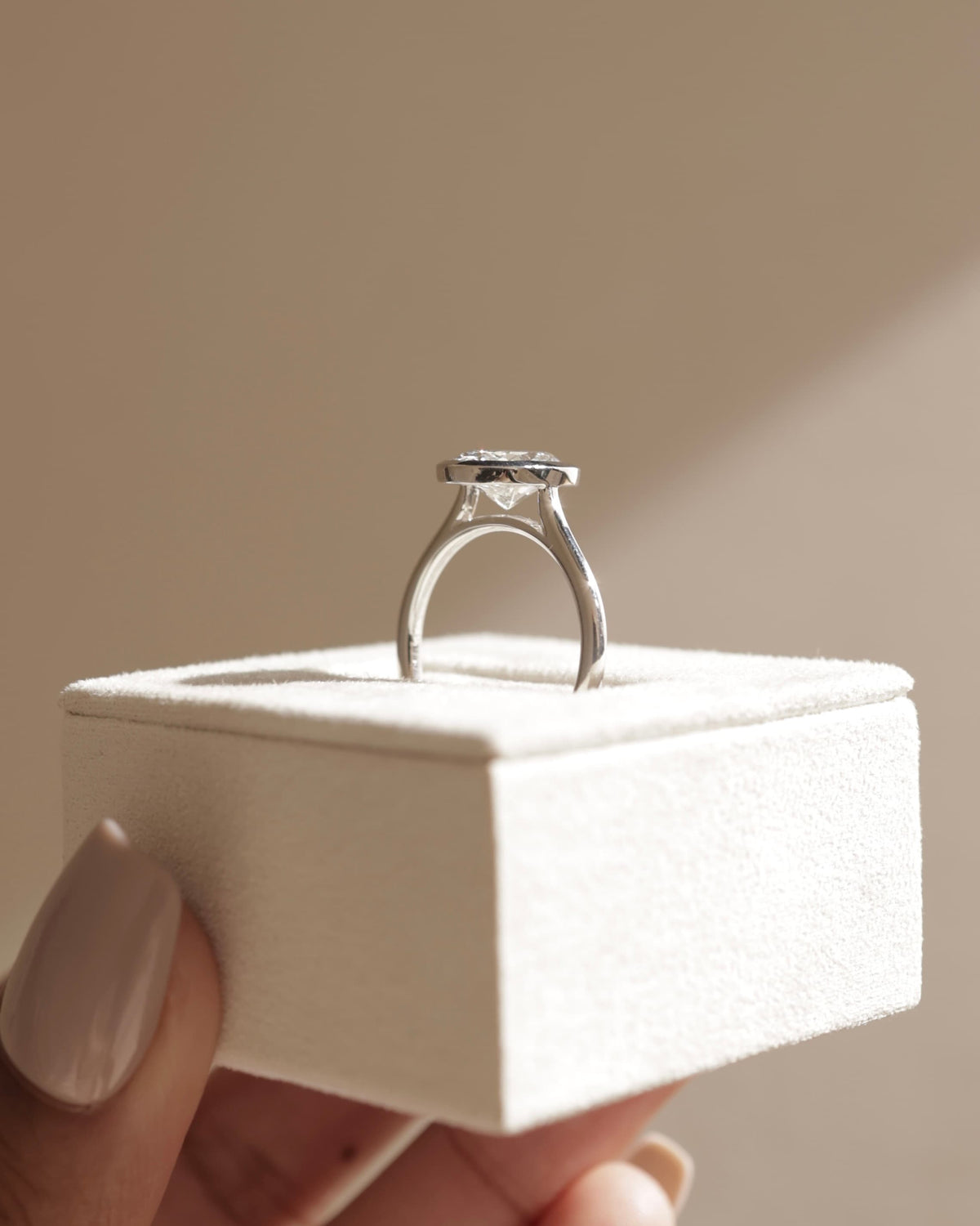 Lexie - Statement Oval Bezel Solitaire with Open Cathedral High Setting Engagement Ring - Platinum