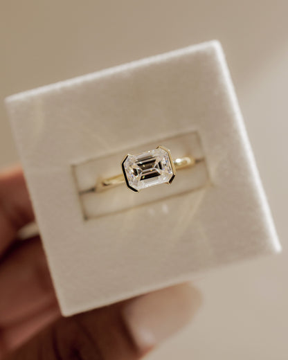 Jodie - Emerald East West Half Bezel Solitaire Engagement Ring - Yellow Gold