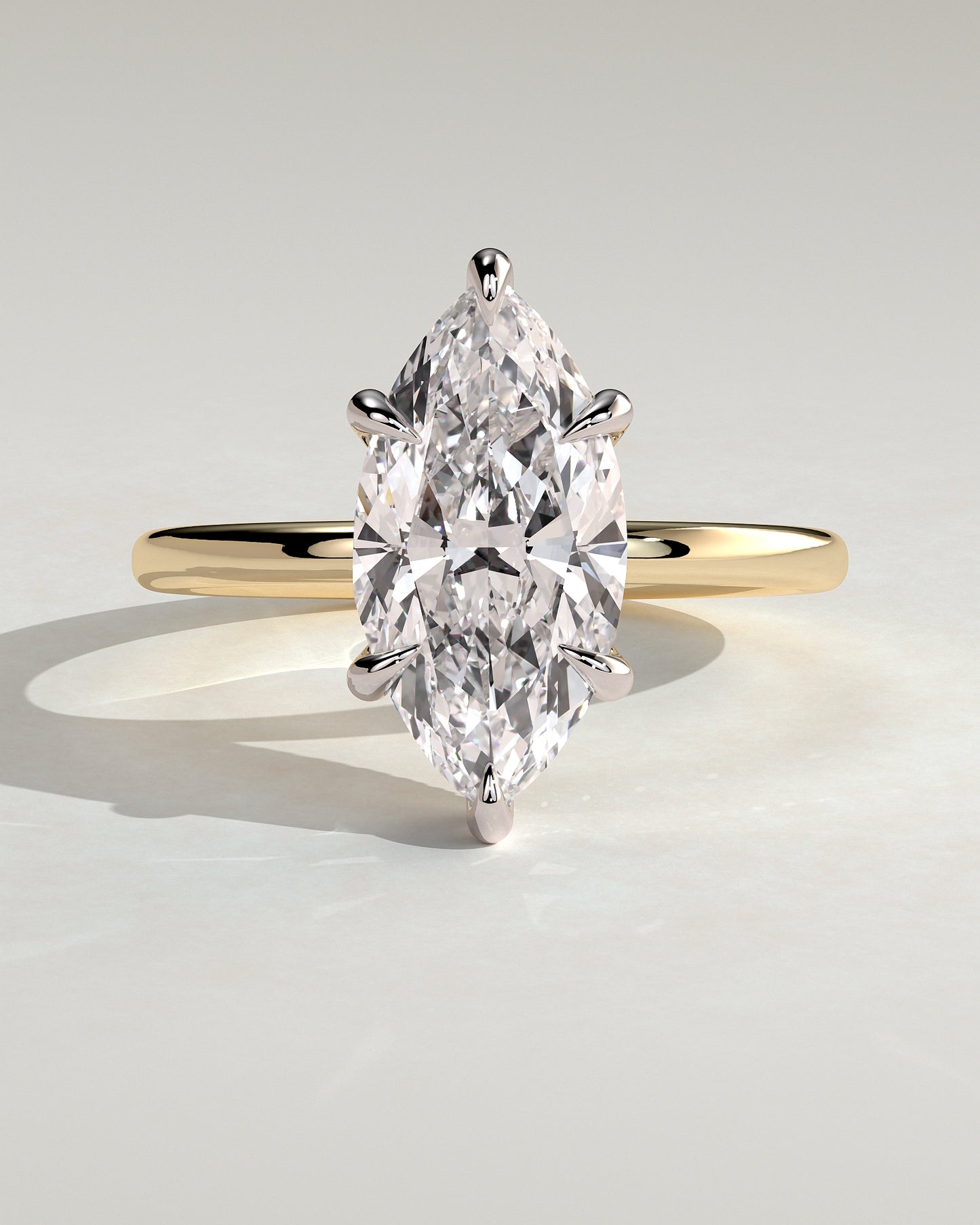 Claire - Marquise Claw Solitaire with Wrap Around Hidden Halo Engagement Ring - Yellow Two-Tone