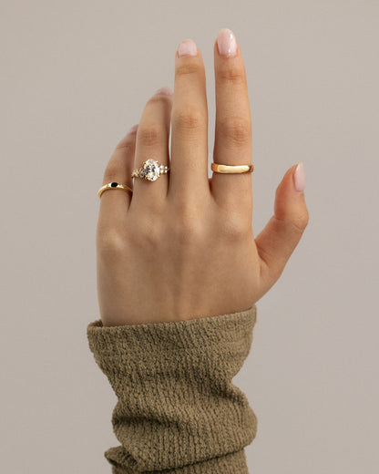Bella - Oval Claw Solitaire with Clustered Round Shoulder Stones Engagement Ring - White Gold