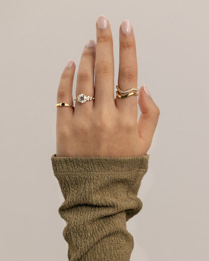 Molly - Round Claw Solitaire with Clustered Round Shoulder Stones Engagement Ring - White Gold