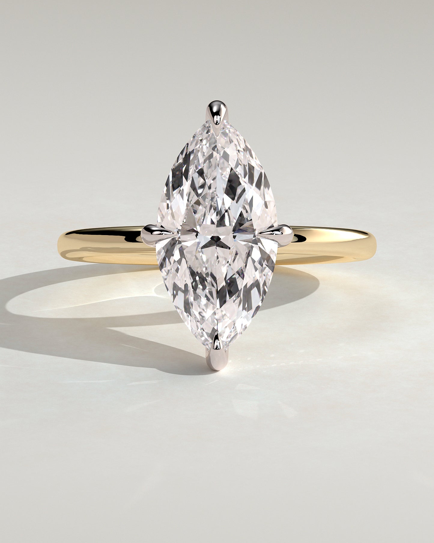 Hellen - Marquise Claw Solitaire with Hidden Halo Engagement Ring - Yellow Two-Tone