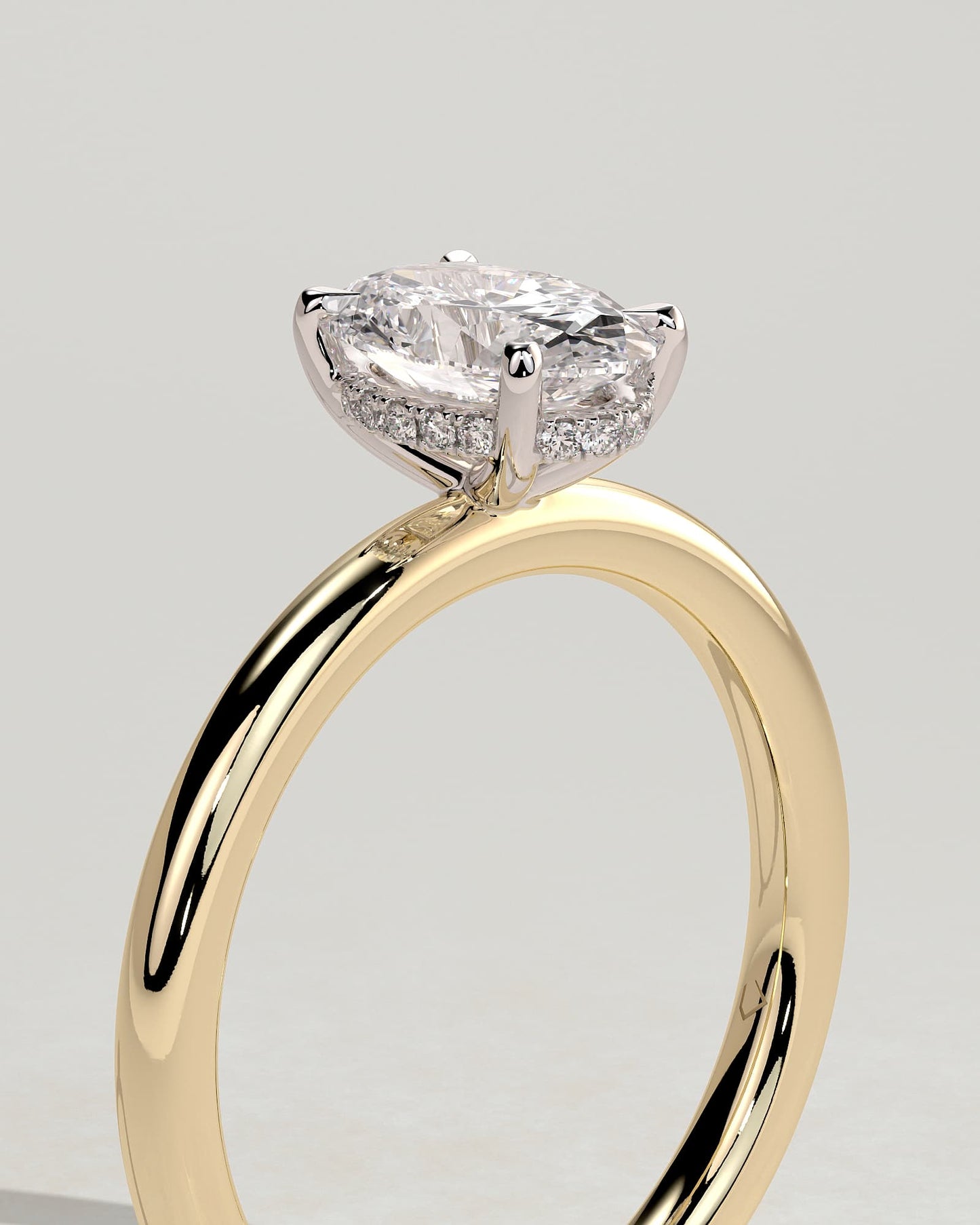 Emma - Classic Oval Claw Solitaire with Hidden Halo Engagement Ring - Yellow Two-Tone