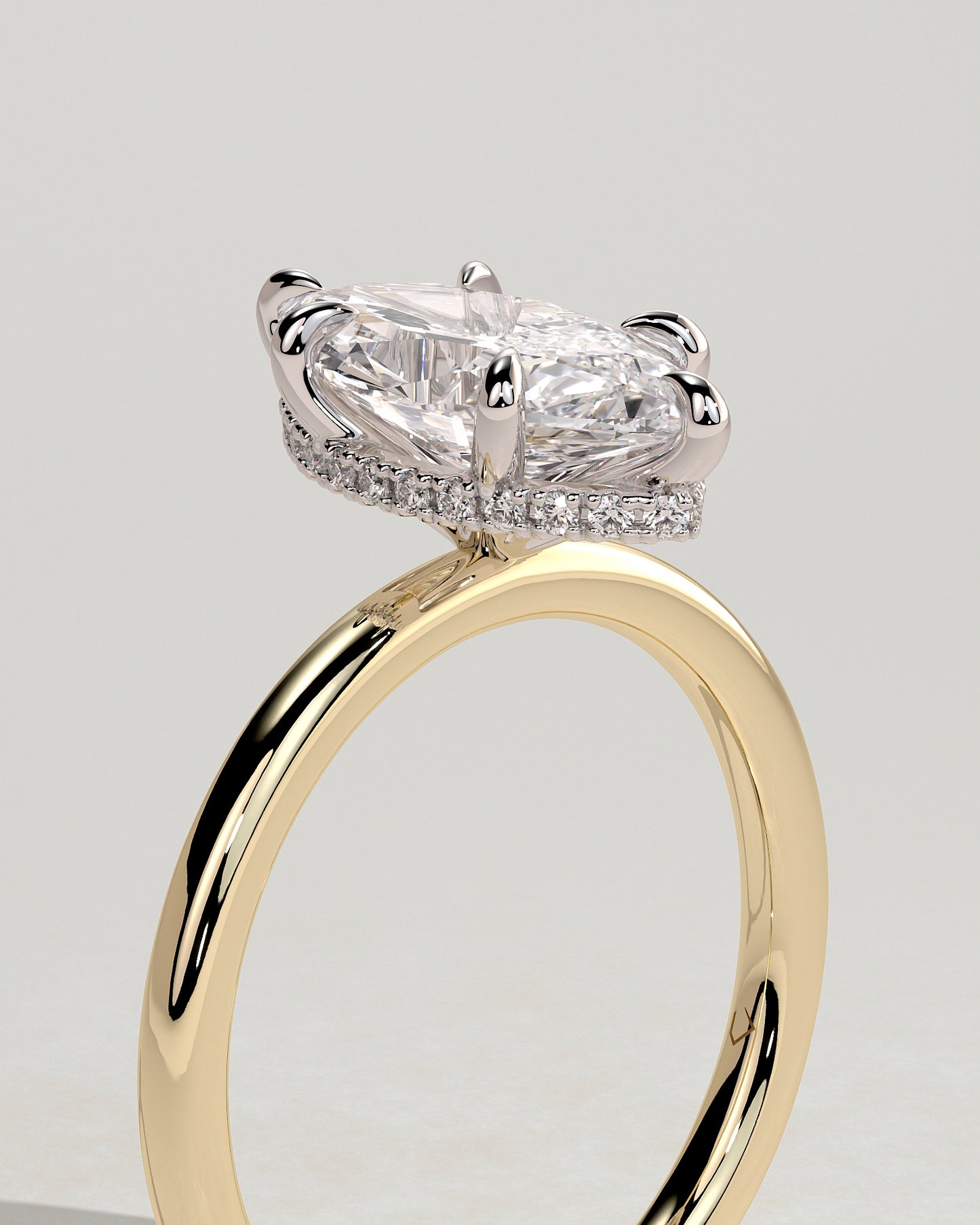 Claire - Marquise Claw Solitaire with Wrap Around Hidden Halo Engagement Ring - Yellow Two-Tone - Yellow Two-Tone 2ct