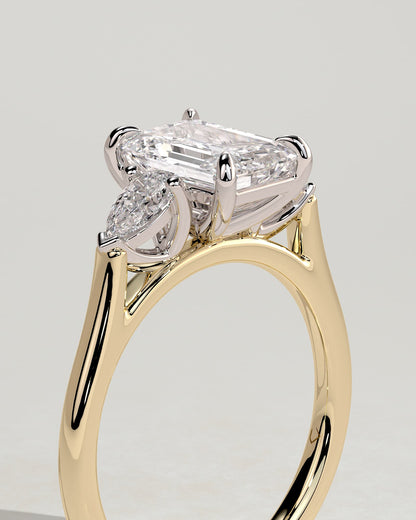 Davina - Emerald Claw Trilogy with Pear Side Stones and Cathedral Setting Engagement Ring - Yellow Two-Tone