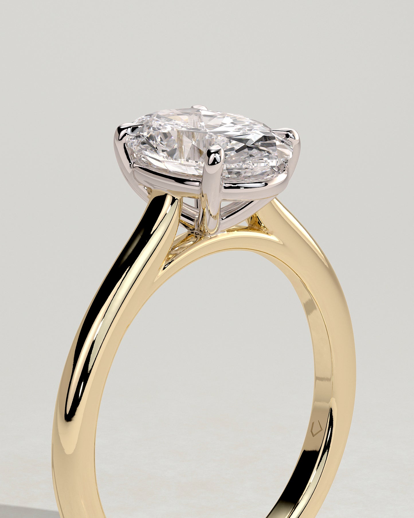 Hilary - Oval Claw Solitaire with Cathedral High Setting Engagement Ring - Yellow Two-Tone - Yellow Two-Tone 2ct