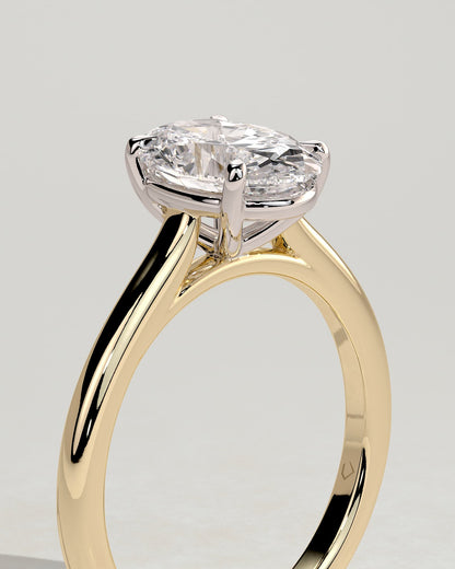 Hilary - Oval Claw Solitaire with Cathedral High Setting Engagement Ring - Yellow Two-Tone