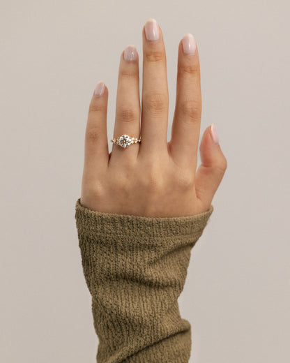 Molly - Round Claw Solitaire with Clustered Round Shoulder Stones Engagement Ring - White Gold