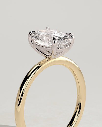 Daisy - Classic Oval Claw Solitaire Engagement Ring - Yellow Two-Tone