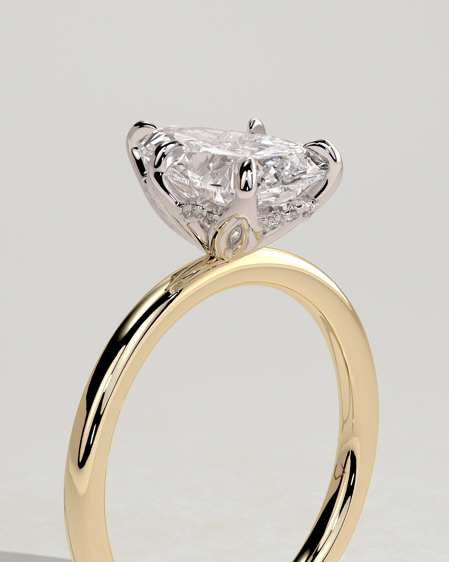 Blossom - Pear Claw Solitaire with Petal Gallery and Accented Tiara Detail Engagement Ring - Yellow Two-Tone - Yellow Two-Tone 2ct
