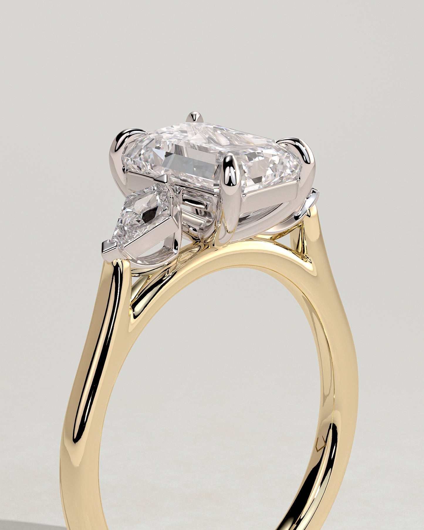Elphie - Emerald Claw Trilogy with Kite Side Stones Engagement Ring - Yellow Two-Tone - Yellow Two-Tone 2ct