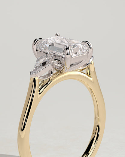 Elphie - Emerald Claw Trilogy with Kite Side Stones Engagement Ring - Yellow Two-Tone
