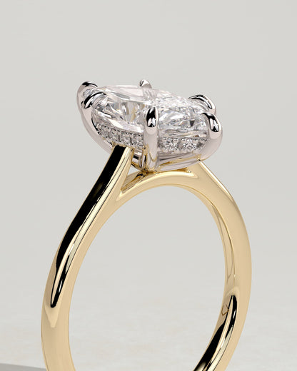 Jenna - Marquise Claw Solitaire with Hidden Halo and Cathedral High Setting Engagement Ring - Yellow Two-Tone