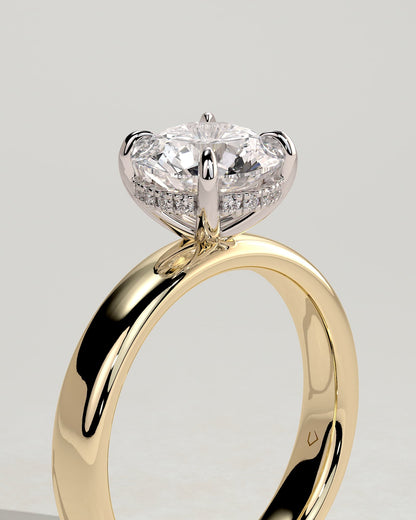 Kylie - Statement Round Claw Solitaire with Cigar Band and Hidden Halo Engagement Ring - Yellow Two-Tone