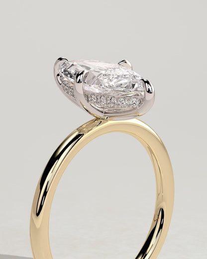 Hellen - Marquise Claw Solitaire with Hidden Halo Engagement Ring - Yellow Two-Tone