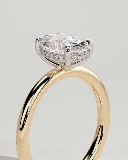 Emma - Classic Oval Claw Solitaire with Hidden Halo Engagement Ring - Yellow Two-Tone
