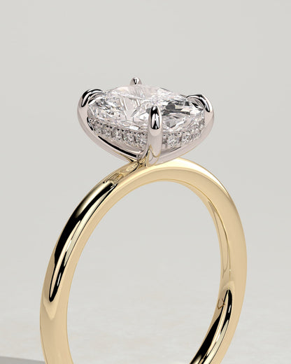 Ava - Elongated Cushion Claw Solitaire with Hidden Halo Engagement Ring - Yellow Two-Tone